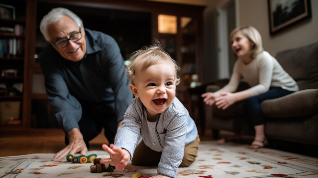 Grandparents playing with grandchild