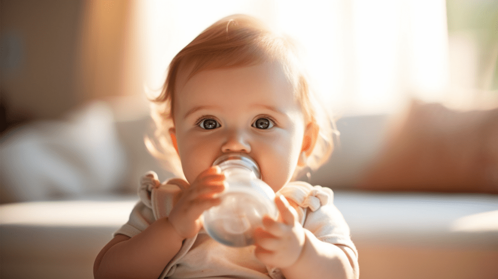 baby holding bottle