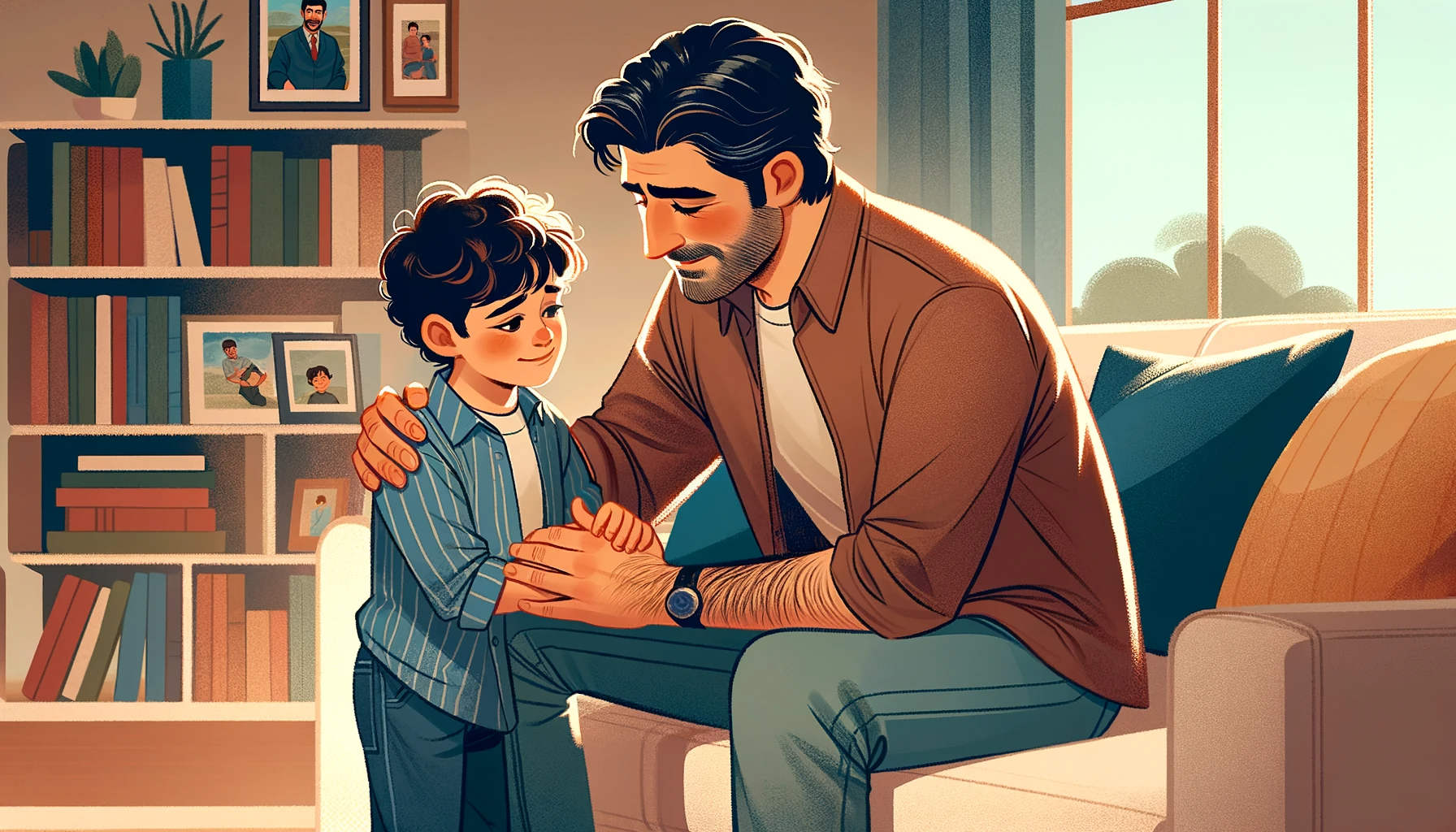 illustration of father supporting child