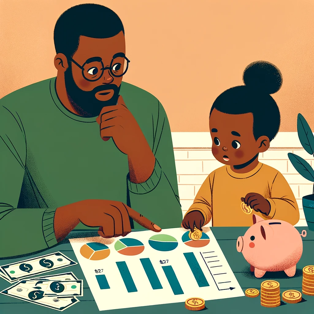 illustration father teaching finances - Motherhood Center